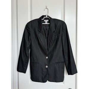 Talbots Women's Linen Notched Blazer Black Sz 6‎ Career Sophistication Academia